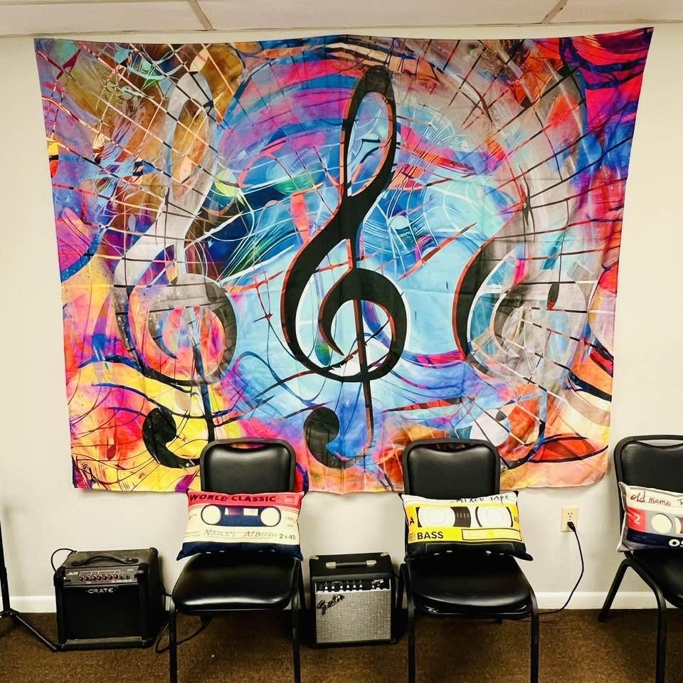 The mural room, with student amps