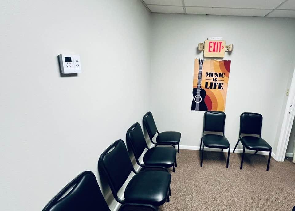 The waiting area at Rock Out Academy